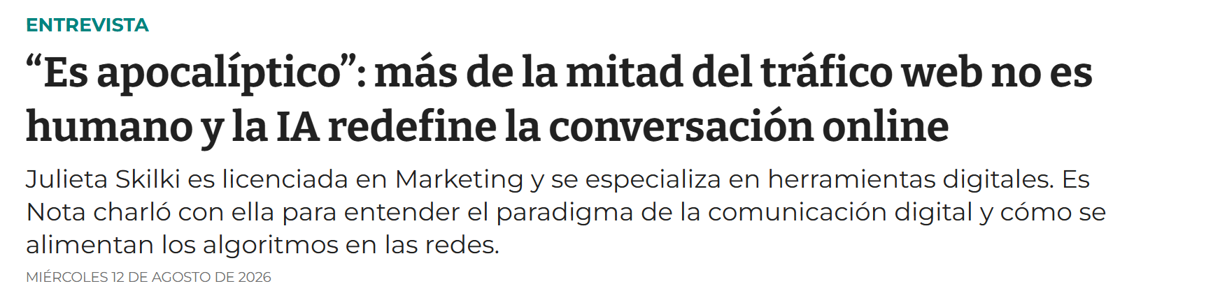 Nota de Es Diario: Julieta Skilki sobre IA, bots y la conversación online